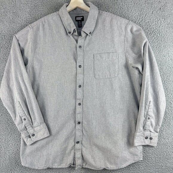 Lands End Flannel Shirt Mens XXL Gray Chamois Casual Outdoor Camping‎ Fishing - Picture 1 of 11